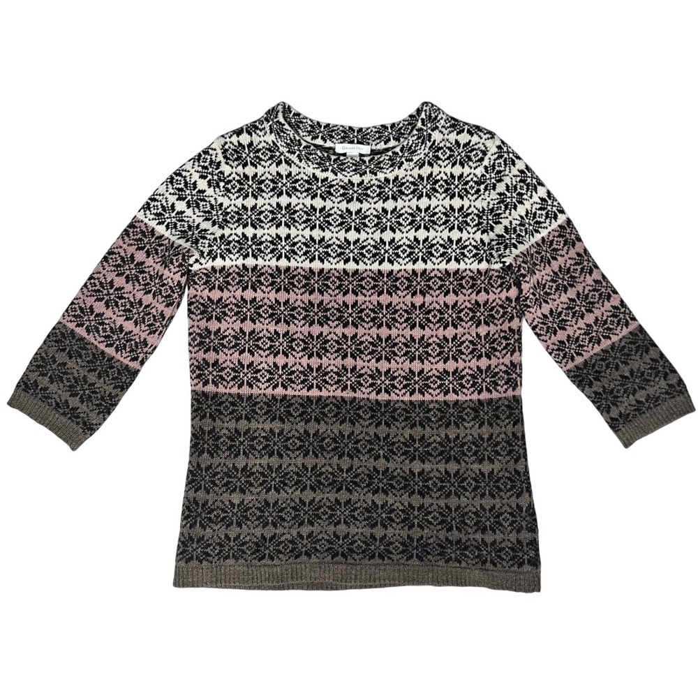 Garnet Hill Fair Isle Snowflake Sweater Women's Pink Neutral Size M